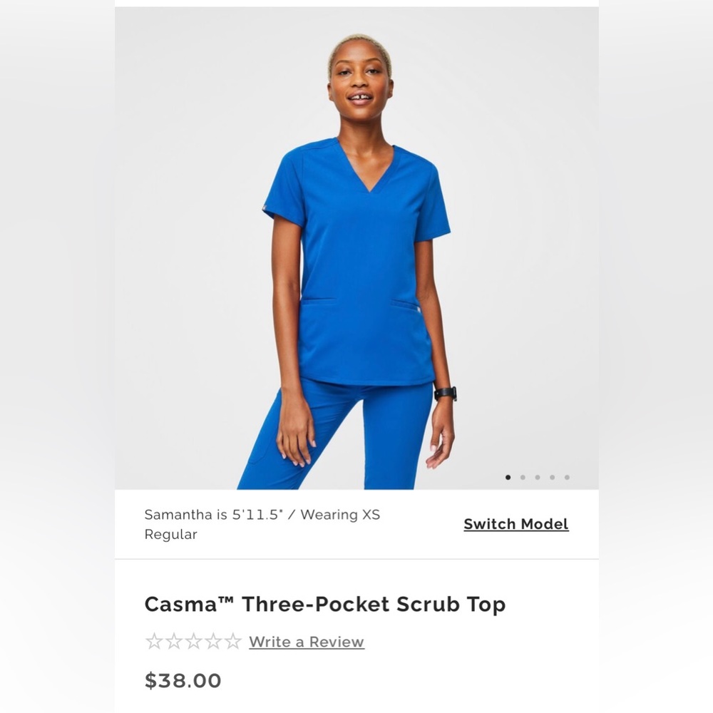 Figs Royal Blue Casma 3 pocket scrub top medium